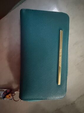 Steve Madden Teal Zip-Around Wallet with Gold Accent